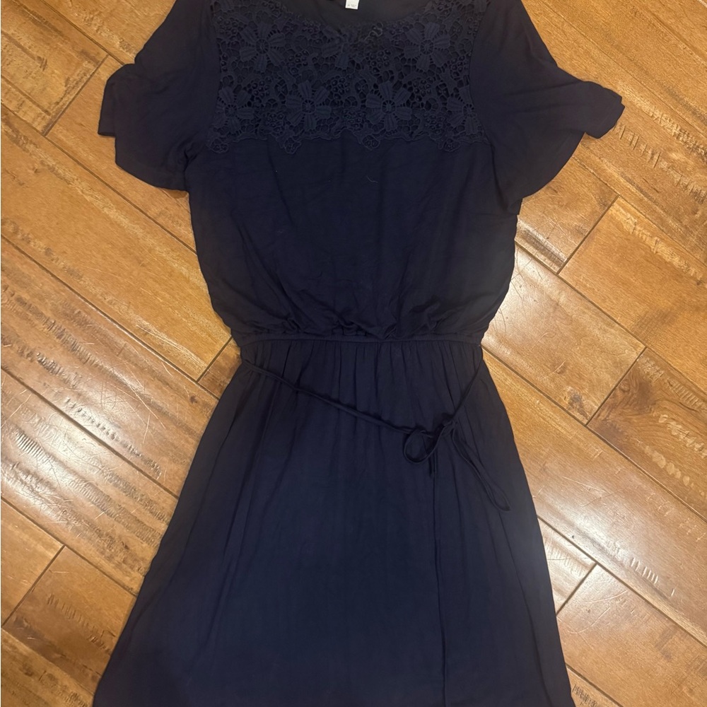 LOFT Navy Blue Mini Dress with Lace Detail